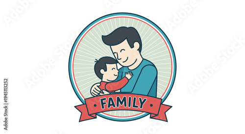Father and Son Embrace Family Love Cartoon.