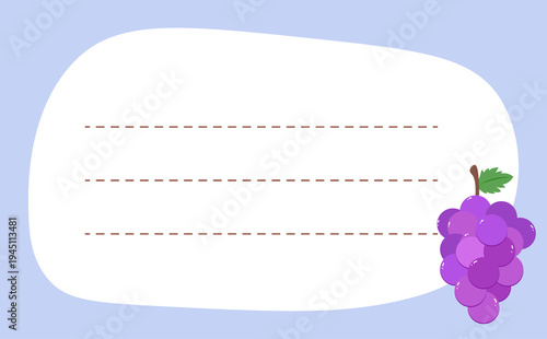 Illustrated card template background featuring purple grapes with dashed lines and clean white space
