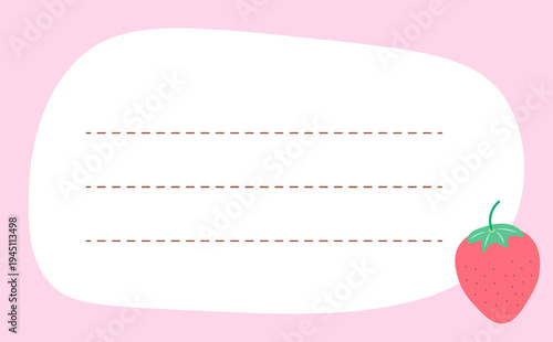 Pink background with strawberry decoration and blank label template for stationery design