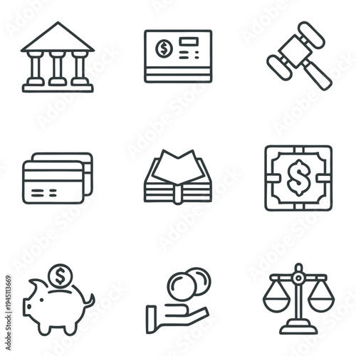 Flat design line icons for banking and accounting, financial services vector graphics