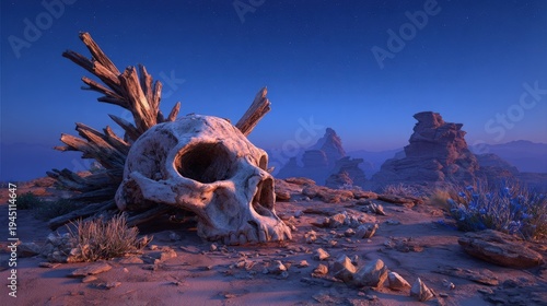 Desert Skull Under Starry Sky