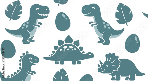 Cute Dinosaur Vector Pattern Seamless Background for Kids, Nursery, Baby Products