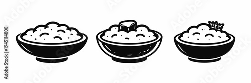 Three bowls of porridge in a black and white illustration