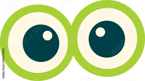 Cartoon large green eyes Flat illustration