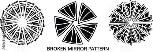 Broken mirror circular  vector pattern featuring fractured circular symmetry patterns evoking shattered glass or broken mirror effects