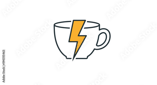 Coffee Cup Icon with Yellow Lightning Bolt Symbol for Caffeine Energy and Productivity Concept