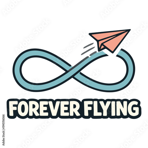 Inspirational infinity symbol with a paper airplane flying along the loop representing endless possibilities and continuous journey