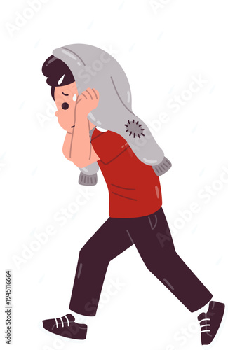 Karakter Pria Sedih dan Kehujanan Saat Lupa Bawa Payung