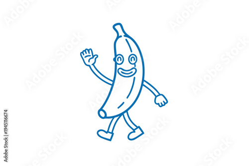 Playful Cartoon Banana Character Line Art Illustration - Funny Healthy Tropical Fruit Drawing