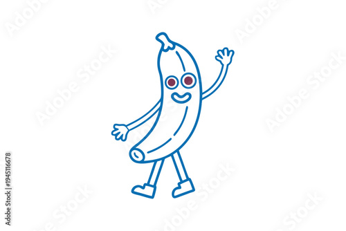 Playful Cartoon Banana Character Line Art Illustration - Funny Healthy Tropical Fruit Drawing