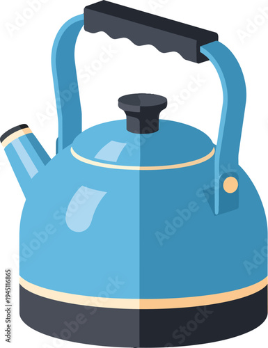 A vibrant blue electric kettle with a black handle and base, featuring a golden trim, designed for quickly boiling water in a modern kitchen setting.