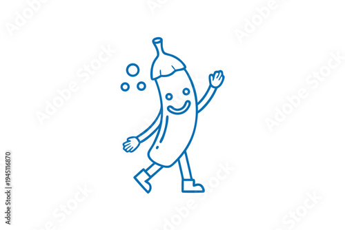 Playful Cartoon Banana Character Line Art Illustration - Funny Healthy Tropical Fruit Drawing