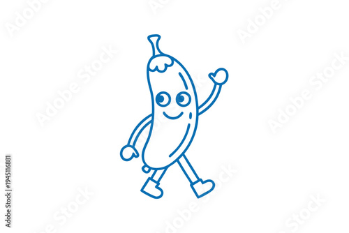 Playful Cartoon Banana Character Line Art Illustration - Funny Healthy Tropical Fruit Drawing