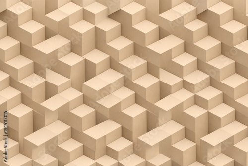 A seamless abstract 3D geometric background featuring repeating beige zigzag cube blocks with soft shadows and a minimalist modern architectural look.