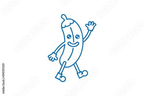 Playful Cartoon Banana Character Line Art Illustration - Funny Healthy Tropical Fruit Drawing