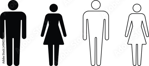 Male and Female Figures In Solid Black and Outline Styles illustration