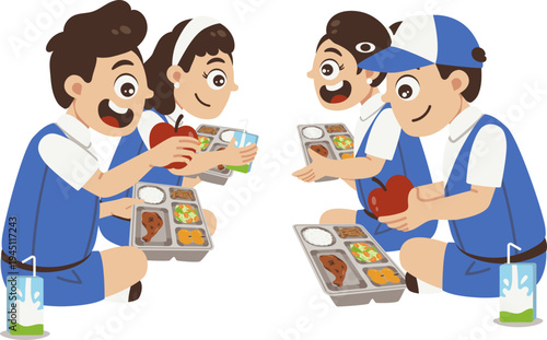 Siswa Sekolah Dasar Menerima Program MBG dan Berfoto Bersama