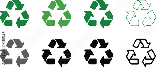 Recycling Symbols In Green Gray And Black Colors With Outline Variations icon ecology