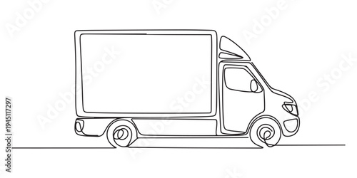 One continuous drawn single art line doodle drawing sketch Truck with Cargo Trailer Driving. Concept of global container transport. one line Icon drawing.