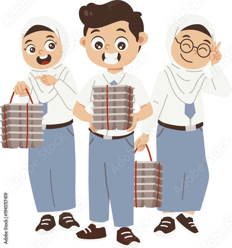 Anak Sekolah Membawa Bekal Dari Program Makan Bergizi