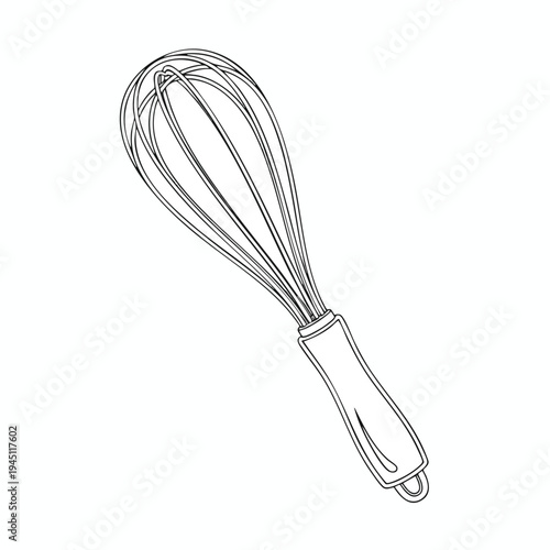 Line art sketch of a wire whisk with a handle