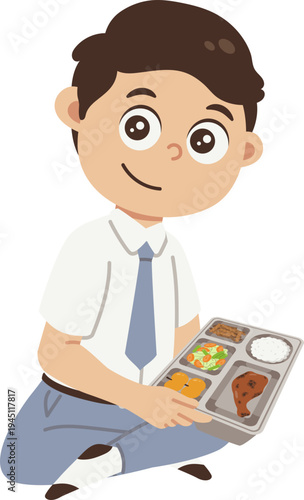 Anak Sekolah Duduk Menikmati Makan Bergizi Dari Program