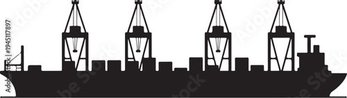 Cargo ship with cranes and containers silhouette industrial