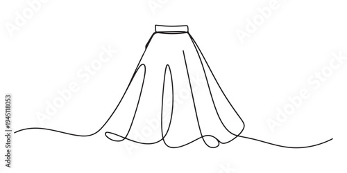 Skirt continuous one line art drawing minimal fashion icon isolated on white background.