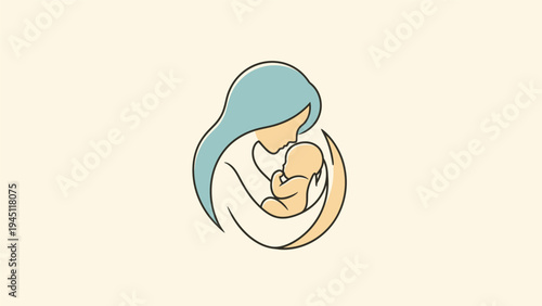 Mother Holding Baby in Simple Illustration.