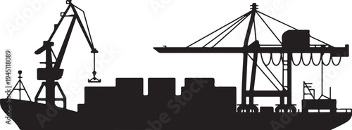 Cargo ship with cranes loading containers shipping