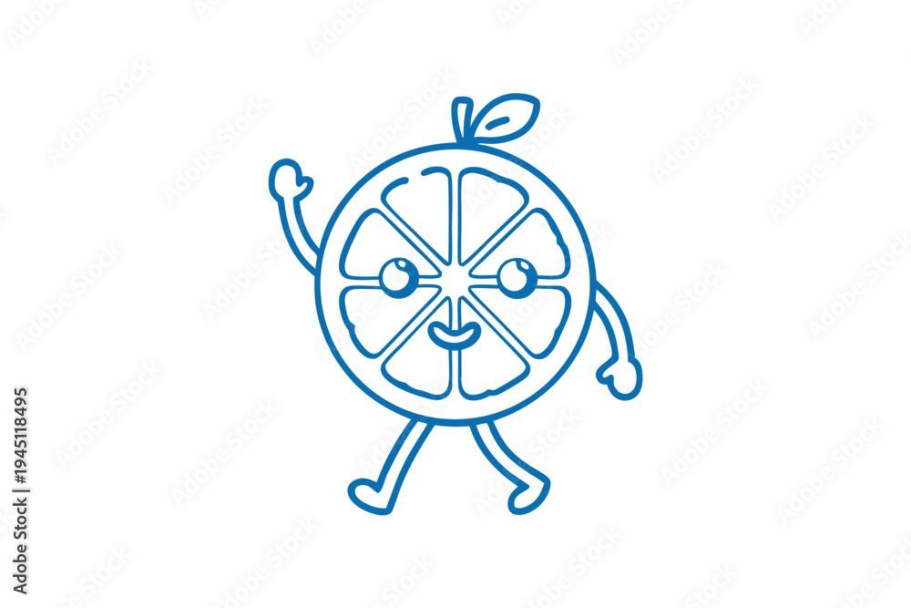 Fototapeta premium Hand-drawn Blood Orange Vector Character, Cheerful Fruit