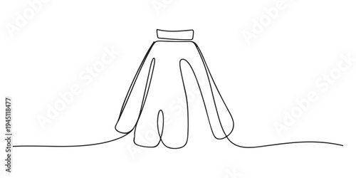 Skirt continuous one line art drawing minimal fashion icon isolated on white background.