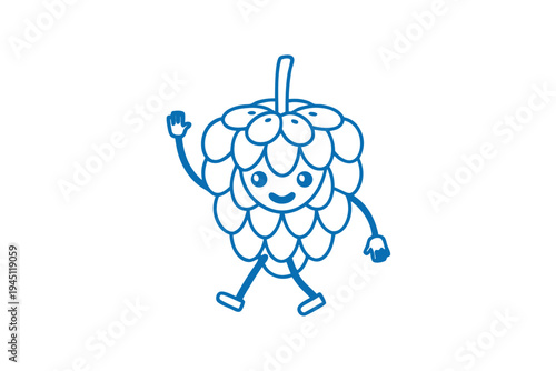 Adorable cartoon custard apple fruit with a sweet smile, simple line art style.