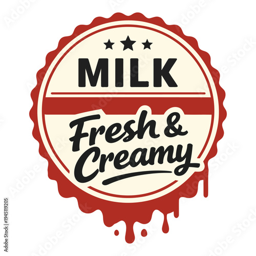 Vintageinspired circular badge logo design with fresh and creamy milk text isolated on transparent background perfect for dairy branding