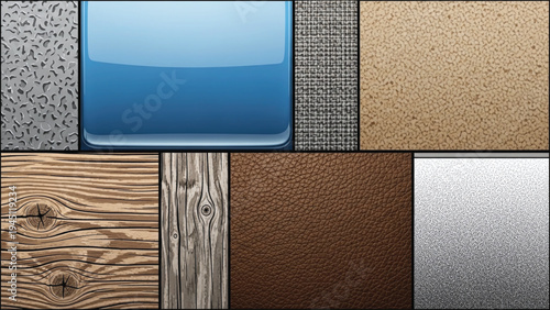 Collage of various textured surfaces including wood, metal, and fabric.