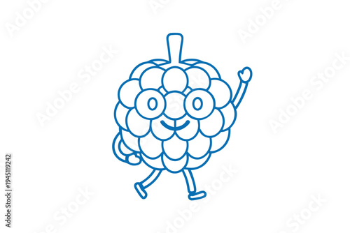 Witty cartoon custard apple fruit with a playful wink, simple line drawing illustration.