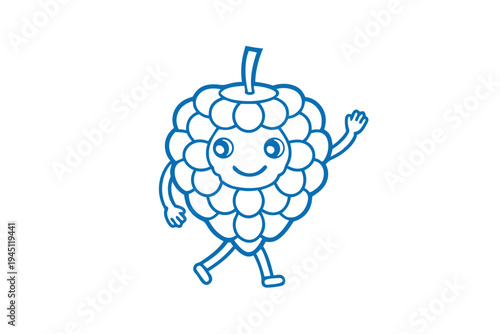Animated cartoon custard apple fruit with a cheerful grin, clean line drawing.