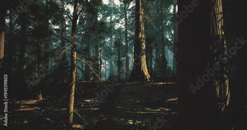 Tableau sur toile ancient woodland with magical atmosphere, gnarled trunks and mossy roots, shafts