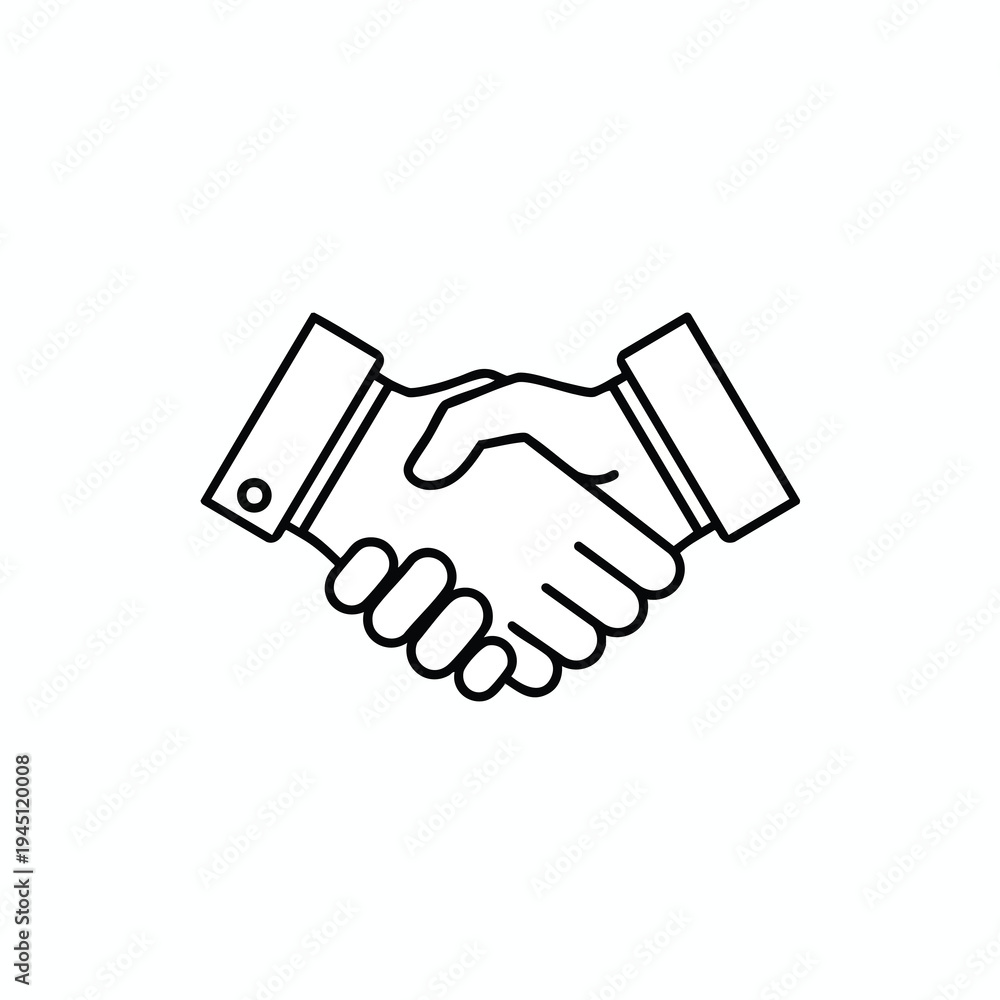 Fototapeta premium Outline icon of two hands shaking, symbolizing agreement and partnership