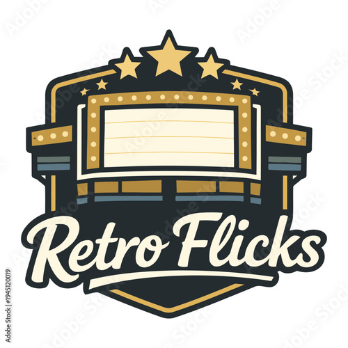 Vintageinspired retro movie theater logo design with marquee lights and stars perfect for film festivals and cinema events