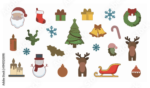 Christmas holiday icon collection vector illustration festive symbols set