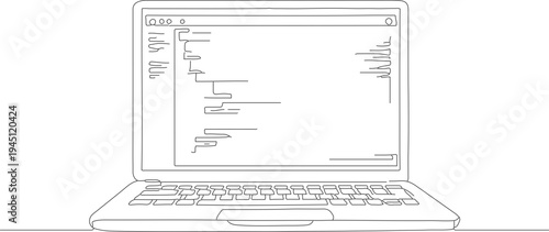 Simple Line Art Laptop with Program Code Structure on the Screen Illustration
