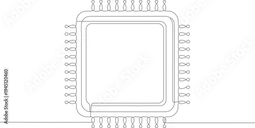 Thin Line Style Microchip Circuit Technology Square Shape Icon