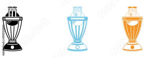 Cricket equipment illustrations in three colors