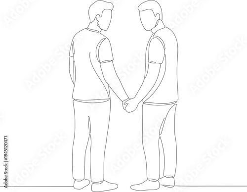 Continuous Line Drawing of Two Men Holding Hands Together Illustration
