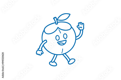 Whimsical Davidson's Plum character, fun line art illustration, healthy food graphic