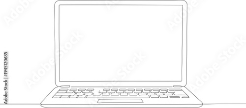 Detailed Outline Computer Notebook Front View Isolated on White Background