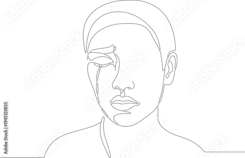 Minimalist Continuous Line Art of Sad Woman Face Portrait Illustration