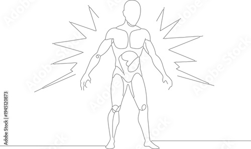 Continuous Line Drawing of Humanoid Robot with Energy Outburst Illustration