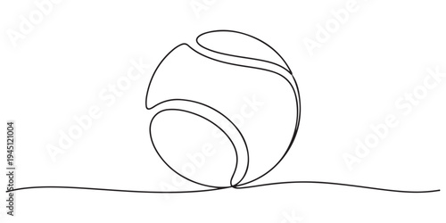 Single line drawing of tennis ball. equipment one continuous line art, tennis ball continuous line. continuous one line drawing tennis ball. sport concept, illustration of tennis ball moving ..